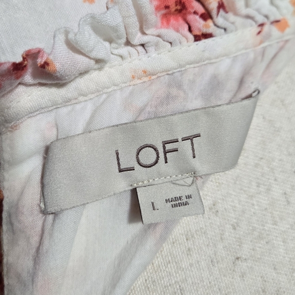 LOFT Floral Smocked Waist Tiered Dress Size Large White Orange Ruffle Cap Sleeve - Picture 10 of 14